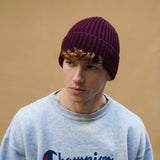 Klue Contrasted colorful Beanie - Burgundy and Peach - klueconcept